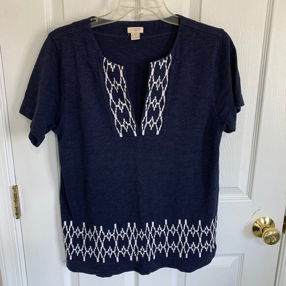 J. Crew Factory Tops - J.Crew Tunic Top. Short Sleeve. 100% Cotton. Blue. Embroidered. Women. Size XS